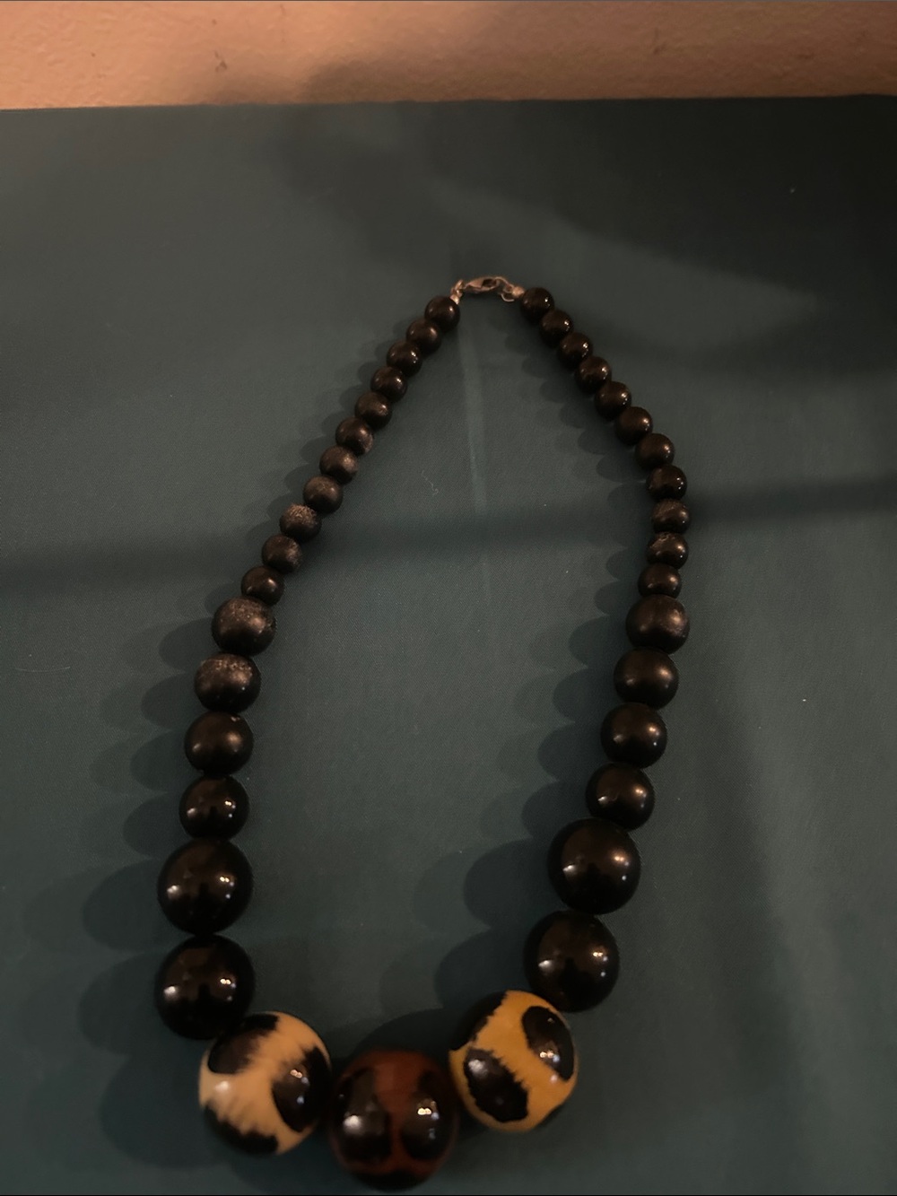 Black Beaded Statement Necklace with Accent Animal-Print Beads
